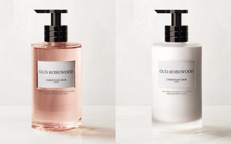 迪奧香氛世家沉香玫瑰木香氛潔膚露300ml/2,450元、香氛潤膚乳液300ml/3,450元 馥郁的東方花香調,讓人舉手投足間流露貴族氣息。(圖/品牌提供)