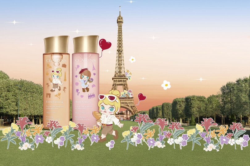 克蘭詩新一代漾采肌活美肌精華水200ml（POP MART限定版）／1,800元，6月26日官網搶先開賣，7月1日正式上市 克蘭詩煥顏緊緻彈力精華水200ml（POP MART限定版）／2,250元（圖／品牌提供）