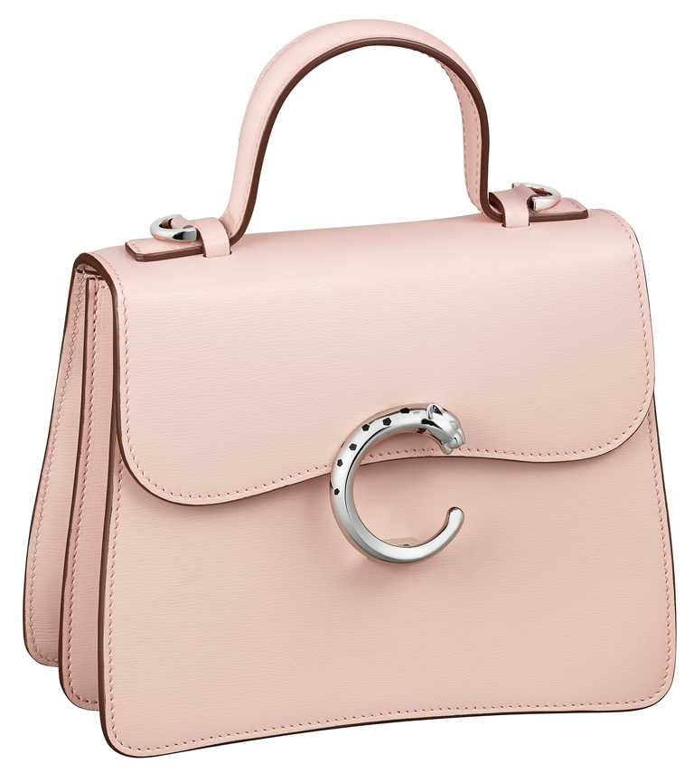 卡地亞「Panthère de Cartier」美洲豹手提包，淡粉色小牛皮，迷你款，A13獨家販售╱85,500元。（圖╱Cartier提供）