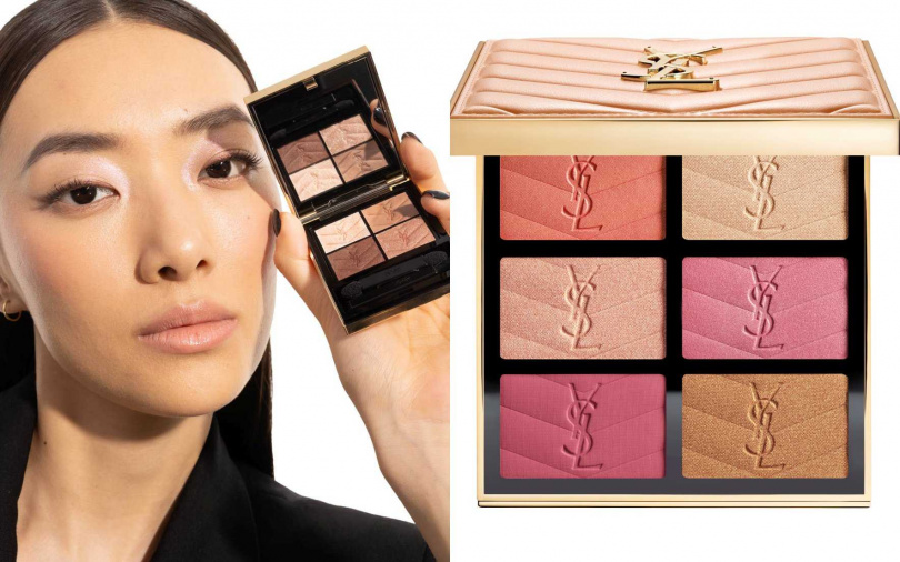 YSL時尚四色眼影盤#025／3,100元、恆久完美奢燦漠光6色頰彩盤／4,150元（圖／品牌提供）