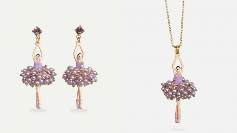 Les Néréides 珍珠芭蕾-星幕紫耳環／8,500元，珍珠芭蕾-星幕紫項鍊／6,800元（圖／品牌提供）
