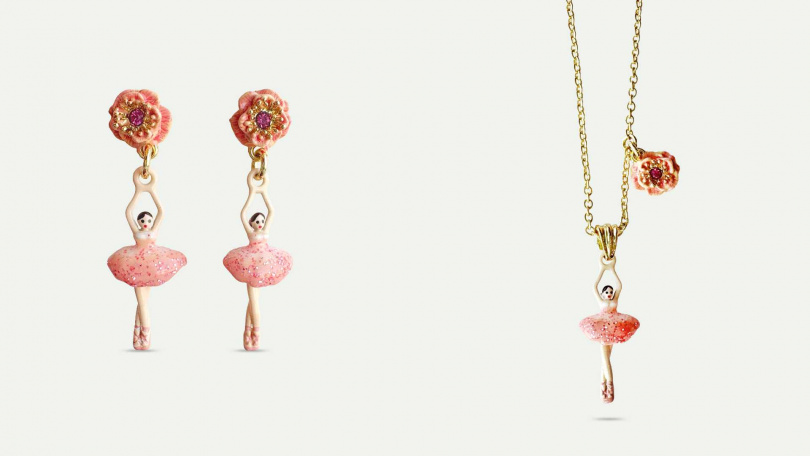 Les Néréides 迷你芭蕾-花樣粉耳環 ／4,500元，花樣粉項鍊／4,000元（圖／品牌提供）