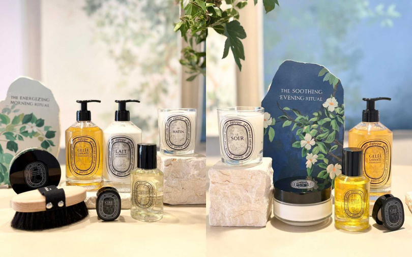 Diptyque護膚之藝系列依循早晨與夜間的不同肌膚需求&香氛喜好,推出可分別對應晨間、夜晚的洗沐品項。(圖/吳雅鈴攝)
