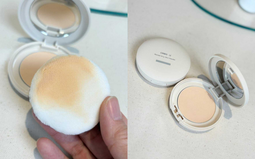 ORBIS芯生悠亮妍輕粉餅 蕊心(附專用粉撲)/750元、專用粉盒/300元、ORBIS小巧絲絨粉撲/130元(圖/吳雅鈴攝)