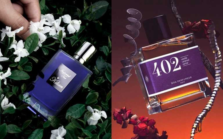 左:KILIAN PARIS帝國茗茶淡香精商品圖 50ml/9,300元 。(右)全台首間《Belle精選香氛快閃店》以焦糖、香草、檀香為主香調的Bon Parfumeur #402。(圖/品牌提供)