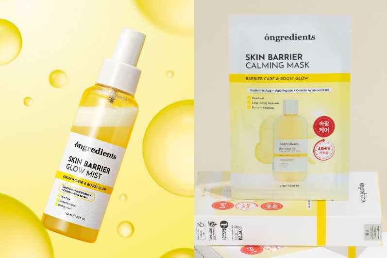 Ongredients 肌膚屏障妝前保濕乳 EX／1,099元、肌膚屏障保濕光澤噴霧／1,099元、肌膚屏障光澤保濕精華液50ml／1,099元、肌膚屏障保濕面膜 EX（27ml*6入）／699元（圖／品牌提供）