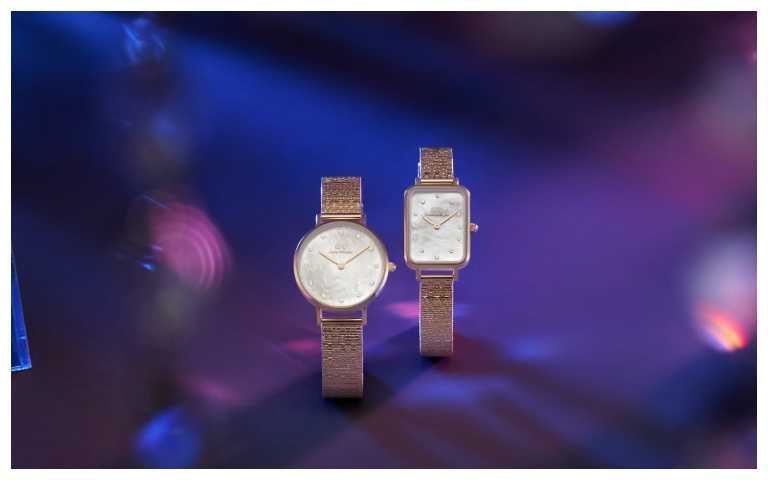 飾有水晶的天然珍珠母貝錶盤，打造閃耀系列腕錶獨一無二的紋理與光澤（圖／DW品牌提供）