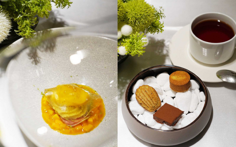 「芒果冰」（左）、台茶18號與「生巧克力│馬德蓮│鳳梨酥」。