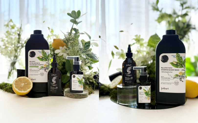 這次「控油蓬鬆洗髮精」跟「3in1洗髮沐浴露」都有推出沁涼茶樹版本，新品組合還有加贈沁涼茶樹頭皮淨化噴霧&甘草次酸角質淨化液(經典版)。（圖／吳雅鈴攝）