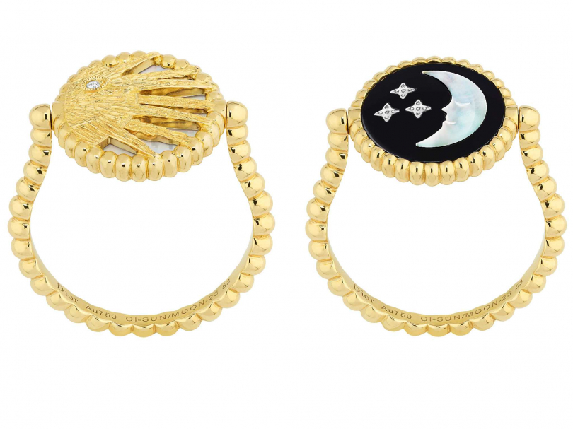 Dior 「Rose Céleste系列」，（左）黃金戒指（黃金面）╱117,000元；（右）黃金戒指（黑瑪瑙面）╱117,000元（圖片提供╱Dior）