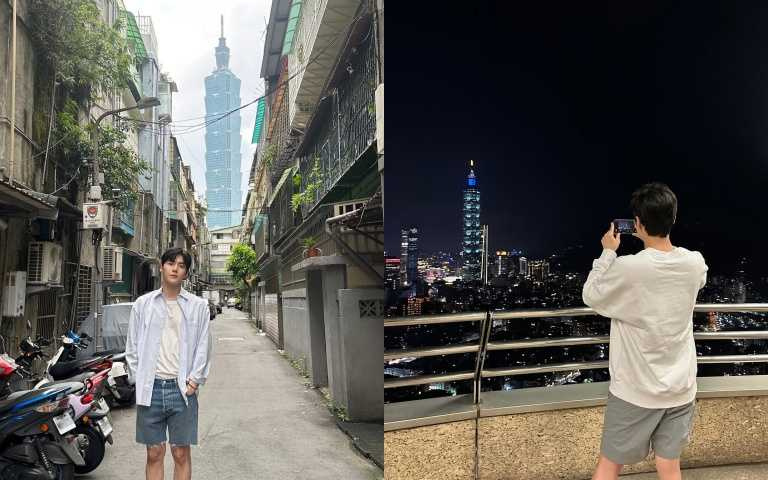 2023年金宣虎來台，還特別到台北巷弄跟風拍這個經典的101場景(圖/金宣虎 ig)
