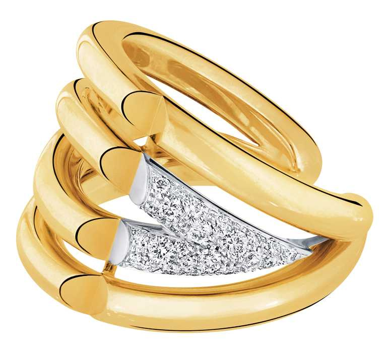 LOUIS VUITTON「LV VOLT系列」Upside Down黃金鑲鑽戒指╱337,000元。（圖╱LOUIS VUITTON提供）