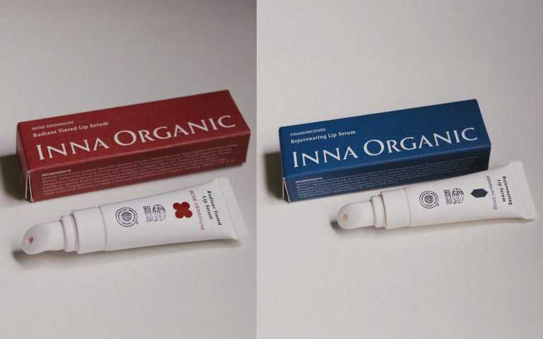 Inna Organic 玫瑰天竺葵好氣色舒緩潤唇精華10ml / 690元、乳香撫紋潤唇精華10ml / 660元（圖／品牌提供）