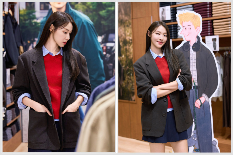 崔美娜秀演繹UNIQLO and JW ANDERSON針織單品,示範秋日穿搭。(圖/截自Instagram@uniqlokr)