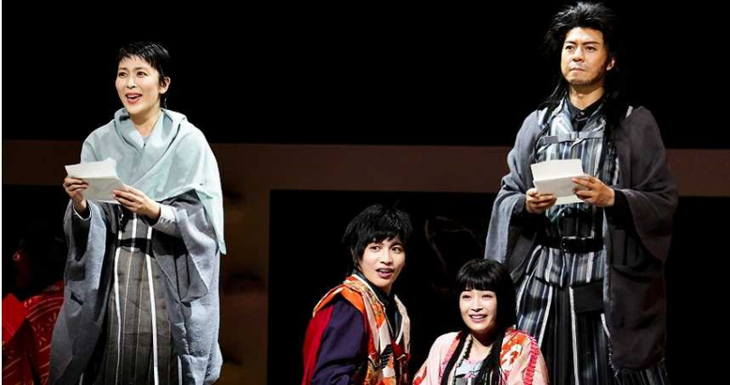 《Q：歌舞伎之夜》主要演員松隆⼦（左起）、志尊淳、廣瀨鈴及上川隆也。（圖／photo by Kishin Shinoyama）