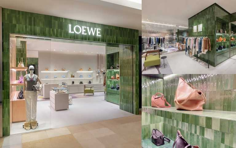 全新打造的LOEWE台中新光三越女裝專門店，鮮綠色的手工陶瓷磚牆帶來一絲清爽涼意。（圖／品牌提供、吳雅鈴攝）