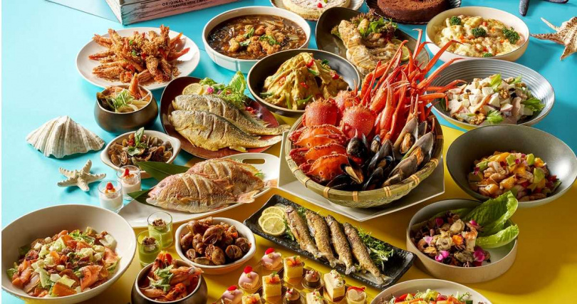 彩虹座近期以嚴選產地的頂級海鮮搭配各式烹調技法,端出超過50道料理。 (圖/台北福華大飯店提供)