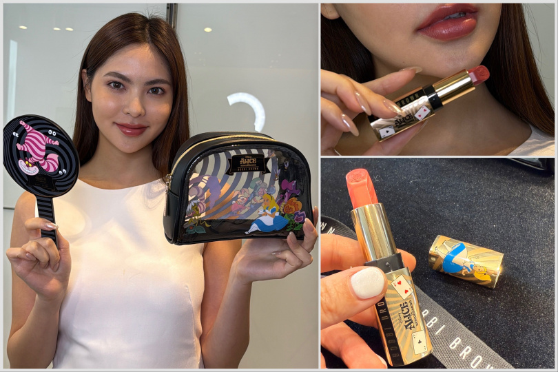 Bobbi Brown 金緻緞光唇膏 3.5g／1,450元；（左）滿額贈，包括滿4500元就送愛麗絲限量化妝包，Ａ/W限定販賣櫃檯滿6000元含任一飾底品項，ＭＯＭＯ通路滿6500元，送愛麗絲限量手拿鏡（圖／黃筱婷攝）