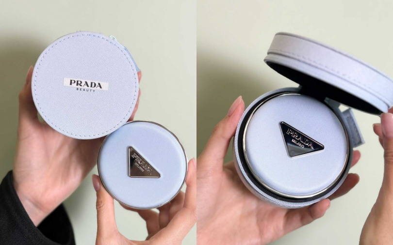 12/20~12/31搶先購入莫測藍尼龍氣墊粉餅或粉蕊任兩件滿5,000元,即可獲贈「PRADA莫測藍精品尼龍氣墊收納包」或「經典三角訂製隨身鏡」(二擇一),以及「PRADA水印私藏針管香水1.2ml(香氣隨機)」。(圖/吳雅鈴攝、品牌提供)