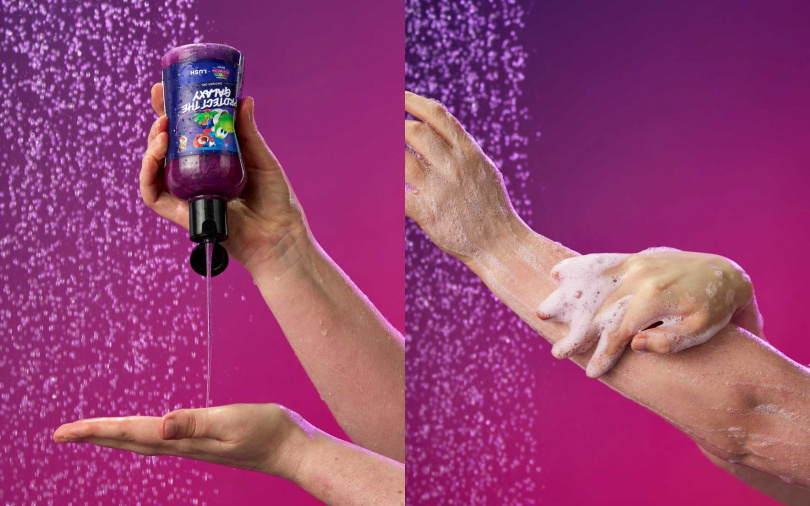 超級瑪利歐銀河電影版 x LUSH守護銀河沐浴露100g／525元、250g／1050元、500g／1,650元（圖／品牌提供）