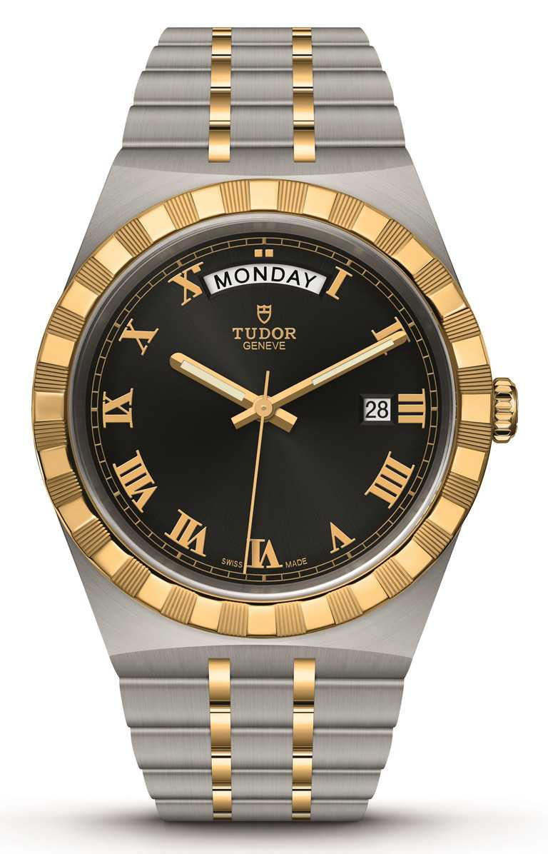 TUDOR「Royal皇家系列」腕錶，316L不鏽鋼錶殼，黃金鋼錶帶，41mm╱107,000元。（圖╱TUDOR提供）