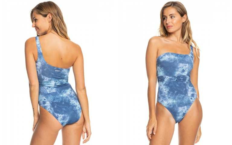 ROXY LONG WEEKEND ONE PIECE一件式泳裝／2,980元  低胸穩定性極佳版型，搭配時尚單肩剪裁及腰間顯瘦繫帶，再印上搶眼渲染圖案，絕對能成為沙灘上的注目焦點。（圖／品牌提供）