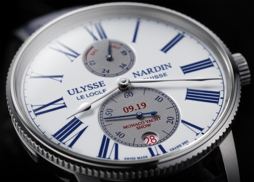 Marine Torpilleur摩納哥遊艇展限量錶6點鐘的小錶盤上用紅字標示今年展覽的日期，錶盤採用珍貴的大明火琺瑯製成，提高紀念及收藏價值。