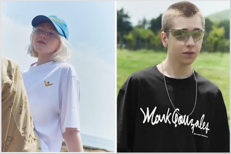 (右)Mark Gonzales LOGO OG Tim Z252UST020 BLACK(建議售價1,680元)。(左)Mark Gonzales 小天使布章 OG 經典T恤 WHITE(建議售價1,680元)。(圖/品牌提供)