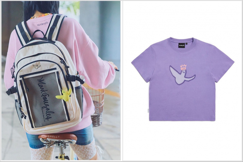 圖說:Mark Gonzales LOGO AUTHENTIC 後背包 4580元,Mark Gonzales CROWN 小天使短版T恤 1680元 。(圖/品牌提供)