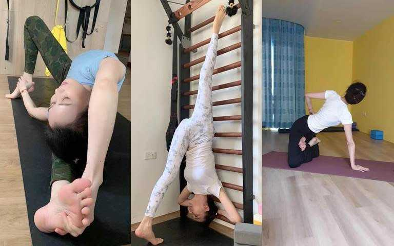 蕭薔的10年瑜珈經歷，讓她可以做出很多高難度動作！真的好厲害。(圖／翻攝蕭薔粉絲團)