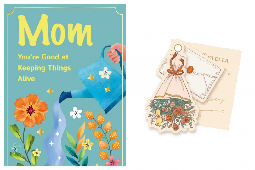 ▲ Aunt Stella詩特莉「母親節卡片」（左）；「花束造型吊卡」（右）。