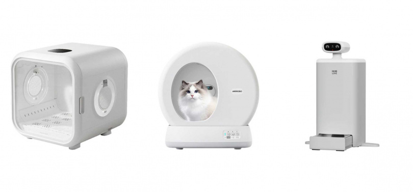 霍曼 寵物烘乾箱Drybo Plus & AIRROBO UBPET 自動貓砂機 & HHOLOVE O Sitter AI寵物自動餵食器（圖／品牌提供）