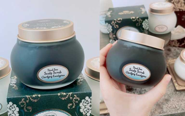   SABON 植系髮肌護理系列淨煥尤加利 死海黑泥頭皮磨砂膏90g／1,080元；300g／2,080元（圖／黃筱婷攝）  