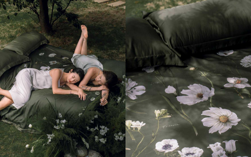 zizz x浪花花藝100支奧地利蘭精天絲™寢飾組(枕套、床包、兩用被套、聯名限定帆布袋)／床包+枕套三件組3,680元起、鋪棉兩用被套4,280元起。（圖／品牌提供）