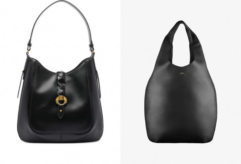 ISABEL MARANT ALTAY HOBO 黑色牛皮肩背包／48,800元，A.P.C. LE NEIGE 黑色 HOBO包／20,800元（圖／品牌提供）