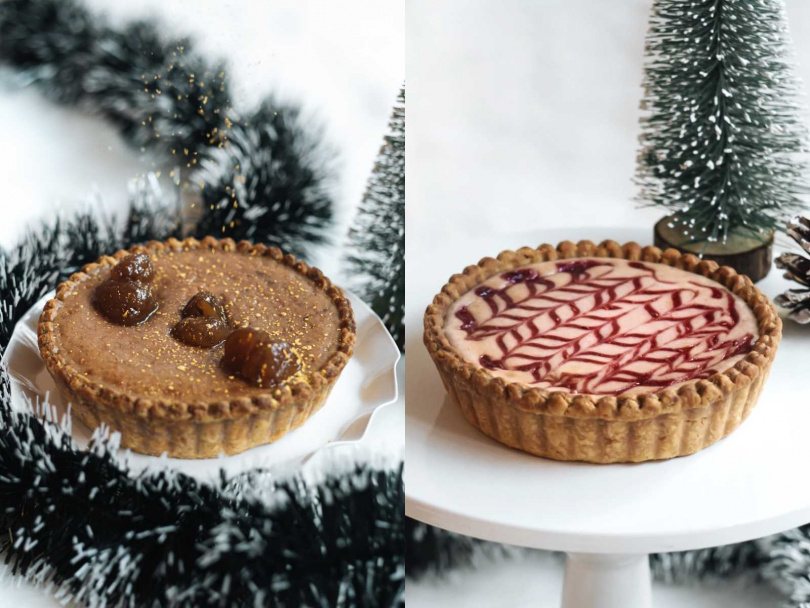 蒙布朗栗子塔、莓果乳酪塔二款聖誕限定另有五吋酥塔。（圖／tart提供）
