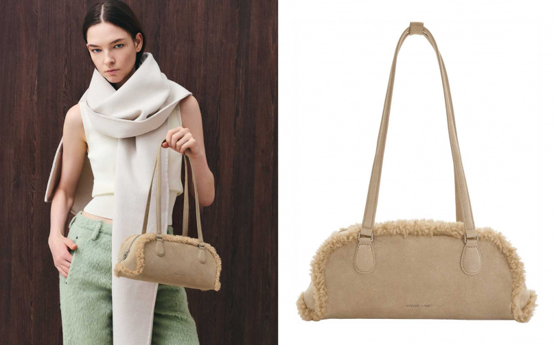 CHARLES & KEITH Nelly毛邊保齡球包／2,390元（圖／品牌提供）