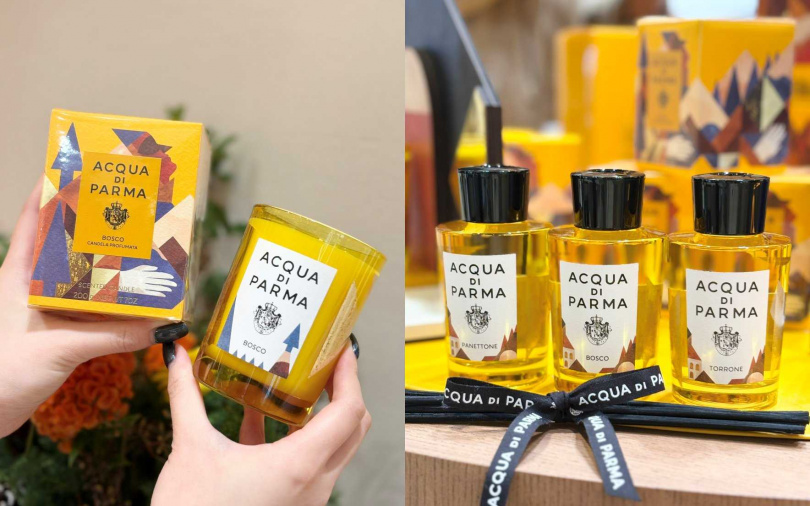 Acqua di Parma《斯普雷扎圖拉大飯店》限量版靜謐雪松蠟燭200g/3,400元、室內擴香180ml/4,500元(圖/Cindy攝)