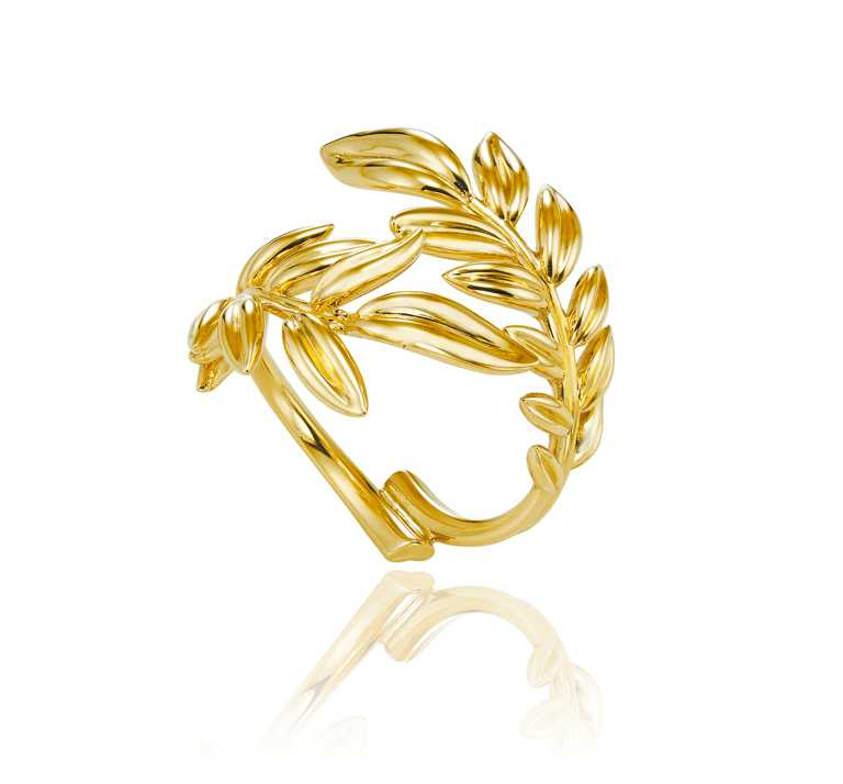 CHOPARD「Palme Verte系列」公平採礦認證18K黃金戒指╱價格店洽。（圖╱CHOPARD提供）