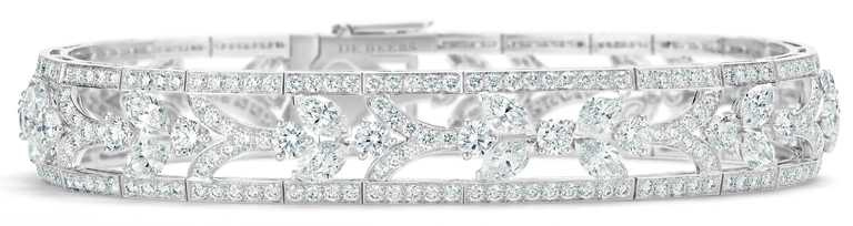 DE BEERS「Reflections of Nature」系列高級珠寶，Ellesmere Treasure鑽石手環，鑽石總重10.24克拉╱5,800,000元。（圖╱DE BEERS提供）