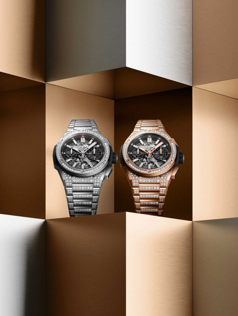 BIG BANG INTEGRATED 皇金方鑽鍊帶計時碼錶--鈦金屬款（左）／ 5,723,000元；皇金款（右）／ 6,867,000元（圖／品牌提供）