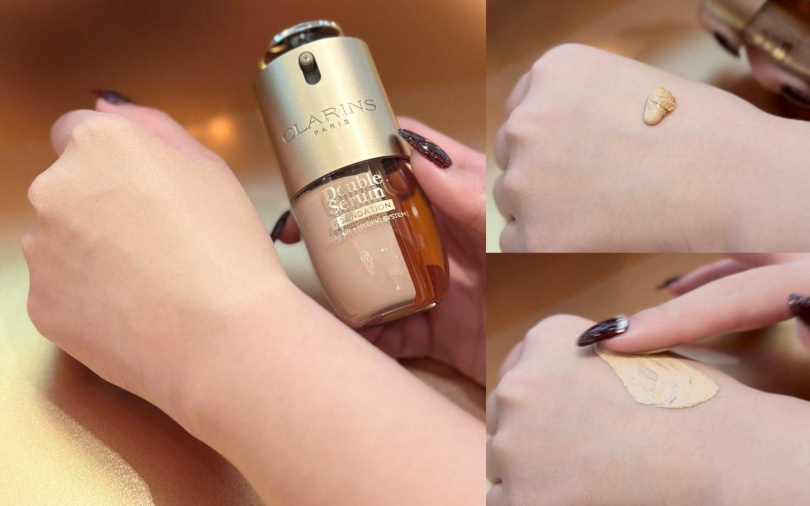 以黃金比例2:1精準調配的光感粉底乳&抗老水精華，塗抹開來後可帶來瞬間有感的即效亮澤妝效及長效養膚光彩。（圖／吳雅鈴攝）