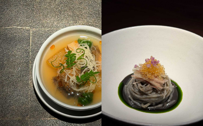 鮑魚 |台灣乾物高湯・梨・香料油;芝麻 | 魚卵・茗荷。