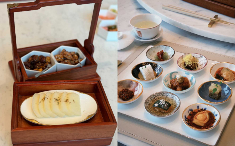 朝擺_時令生果.琥珀核桃.怪味胡豆;風雅_涼菜九宮格。(圖/加七攝)