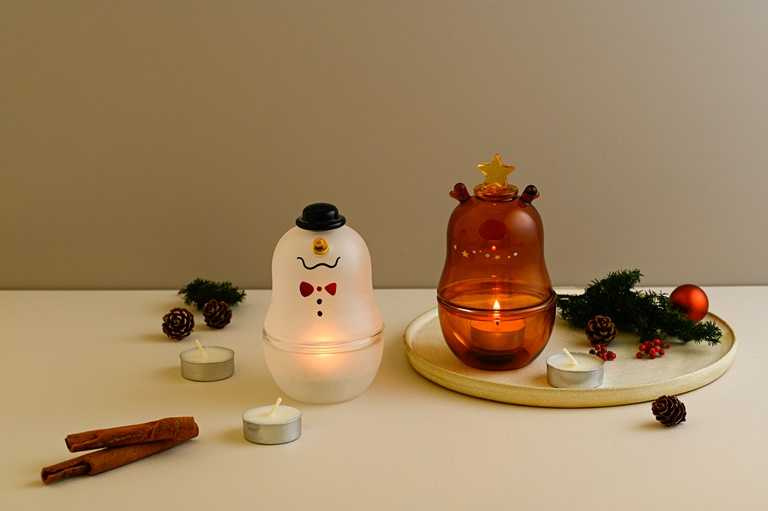 「麋鹿／雪人造型變色玻璃燭罩」即日起至12/31，每組88折聖誕價862元。