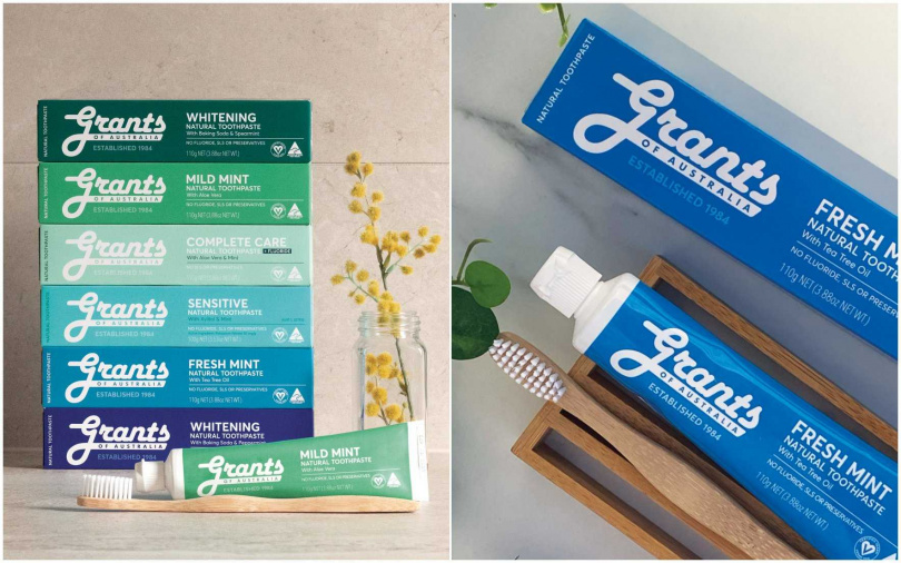 Grants格蘭特大自然牙膏「40週年新包裝」，為品牌注入更明亮清新的色彩、以及更簡約純粹的風格氣質。（圖／品牌提供）