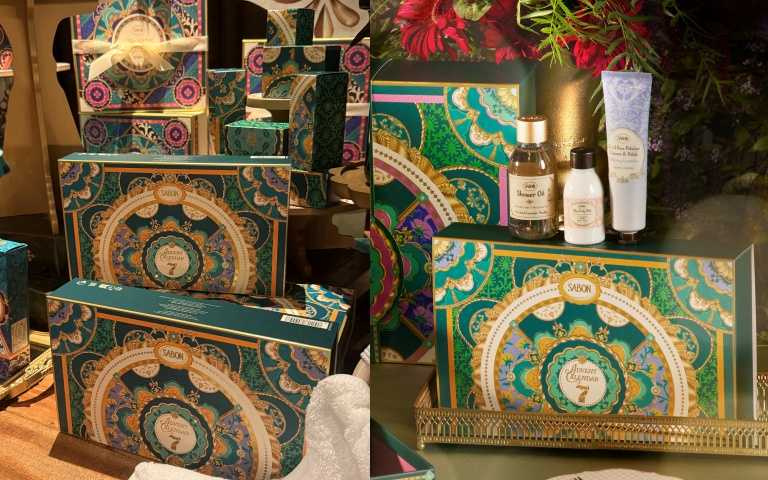 SABON 流光夜宴限量7天倒數月曆 2,380元。內容物包括:經典身體乳液50ml、茉莉花語身體磨砂膏60g、薰衣草二合一臉部磨砂膏60ml、經典護手霜30ml、綠玫瑰絲綢身體乳液50ml、茉莉花語絲綢身體乳液50ml、經典沐浴油100ml。(圖/品牌提供、黃筱婷攝)