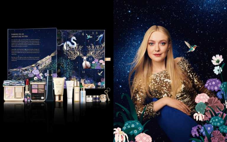 肌膚之鑰 奇幻列車倒數日曆 10,100元(價值20,016元)/內含奇幻列車奢潤唇膏#527、精質光耀幻妍餅#110、星鑽光采四色眼影#504、光采無瑕妝前凝霜37ml、逆齡光采防曬霜50ml等(圖/品牌提供)