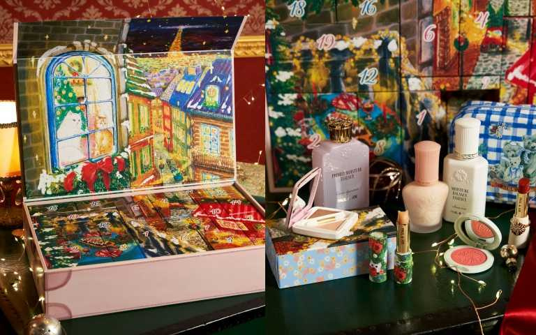 PAUL & JOE 巴黎假期倒數月曆 9,270元(價值22,150元)/內含糖瓷恆潤隔離乳30ml、糖瓷蜜粉餅9g、珍珠亮采筆2g、巴黎時尚水光嫩唇露10g、天島湖限量腮紅3g、雙色眼彩2.5g、睫毛膏7g、西洋菊潤唇膏20g、保濕護唇膏2.6g、紫羅蘭草本精華80ml、修護乳60ml、沐浴乳80ml、護手霜40g、小貓方巾、手機背袋、化妝包等(圖/品牌提供)