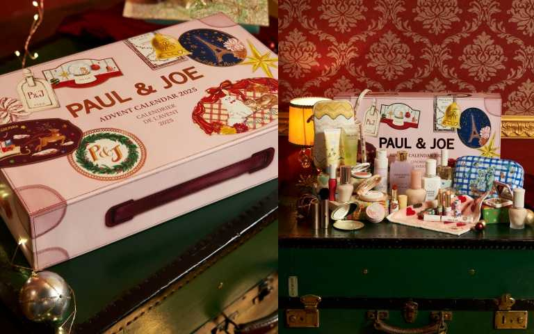 PAUL & JOE 巴黎假期倒數月曆 9,270元(價值22,150元)/內含糖瓷恆潤隔離乳30ml、糖瓷蜜粉餅9g、珍珠亮采筆2g、巴黎時尚水光嫩唇露10g、天島湖限量腮紅3g、雙色眼彩2.5g、睫毛膏7g、西洋菊潤唇膏20g、保濕護唇膏2.6g、紫羅蘭草本精華80ml、修護乳60ml、沐浴乳80ml、護手霜40g、小貓方巾、手機背袋、化妝包等(圖/品牌提供)